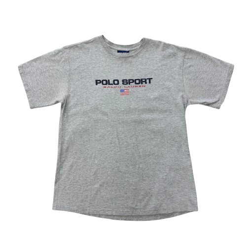 (USED) Vintage 90s Ralph Lauren Polo Sport Grey Spell-Out Graphic Tee