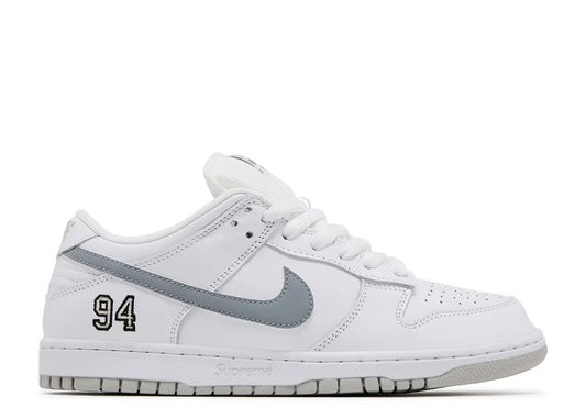 Supreme x Dunk Low SB 'White Metallic Silver'