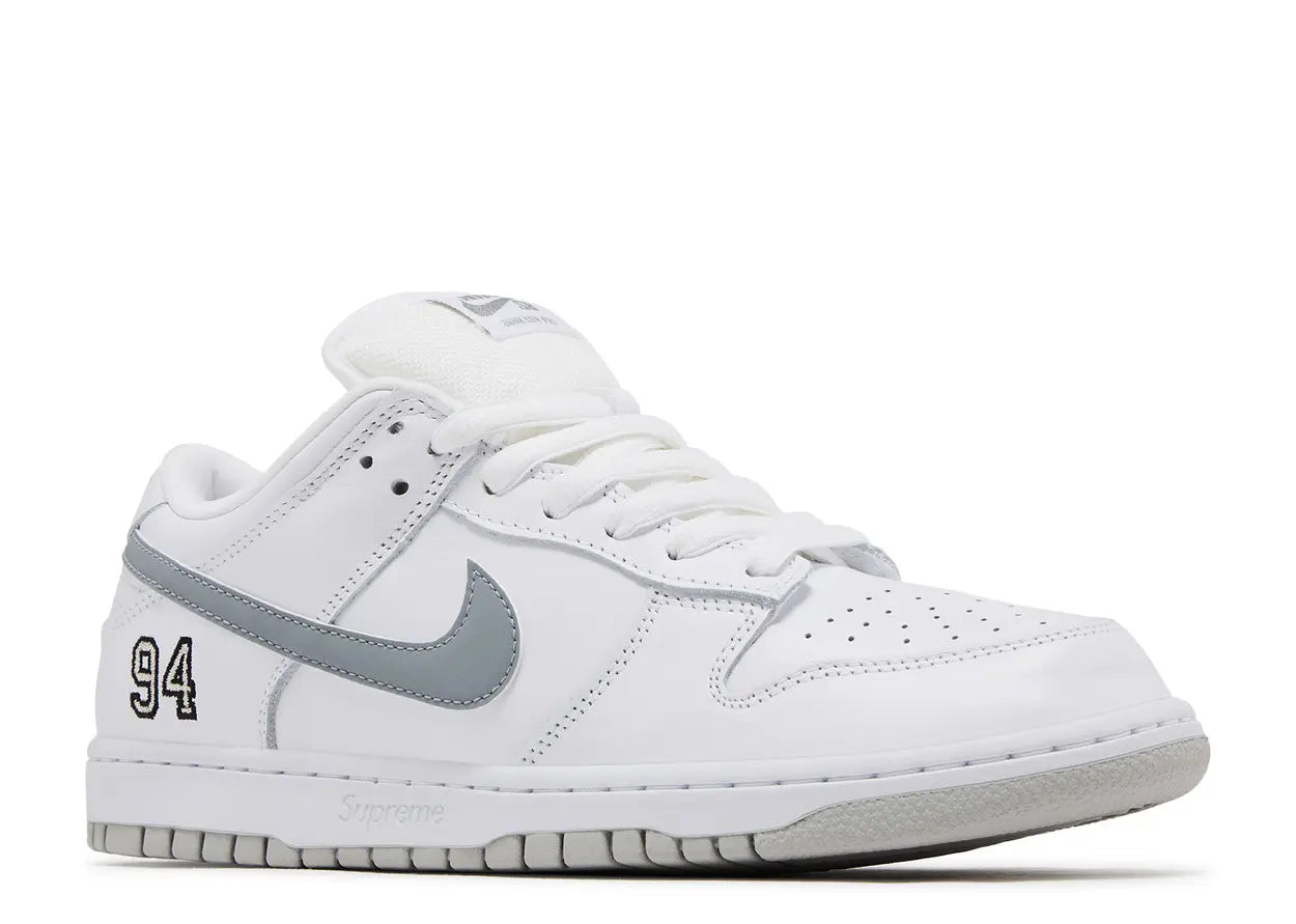 Supreme x Dunk Low SB 'White Metallic Silver'