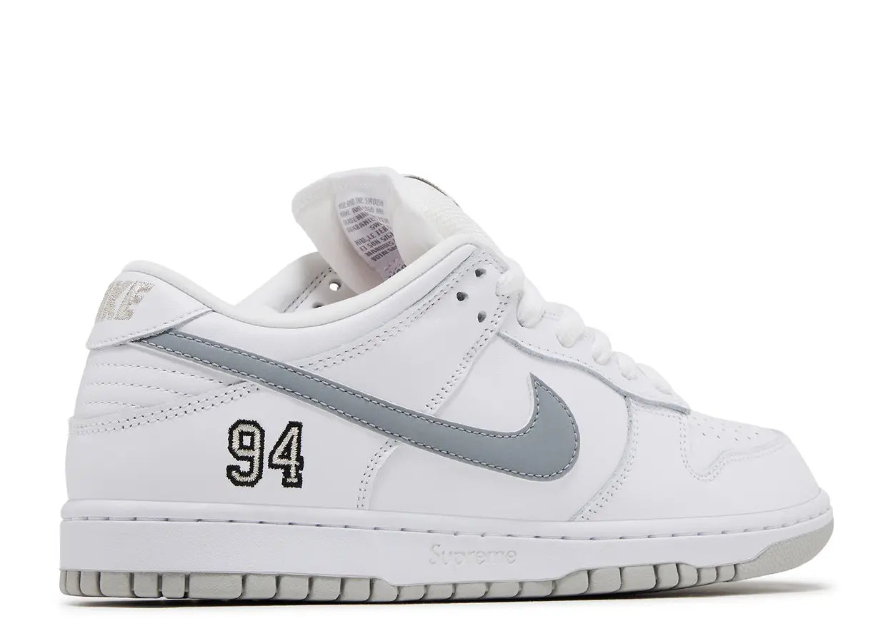 Supreme x Dunk Low SB 'White Metallic Silver'