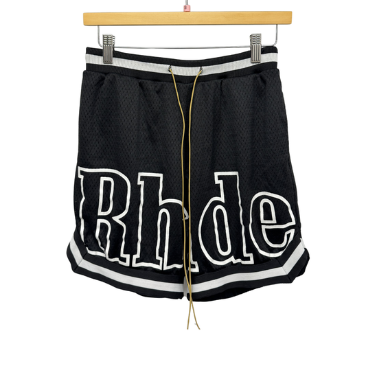 (USED) Rhude Logo Basketball Swim Shorts (Black/White)