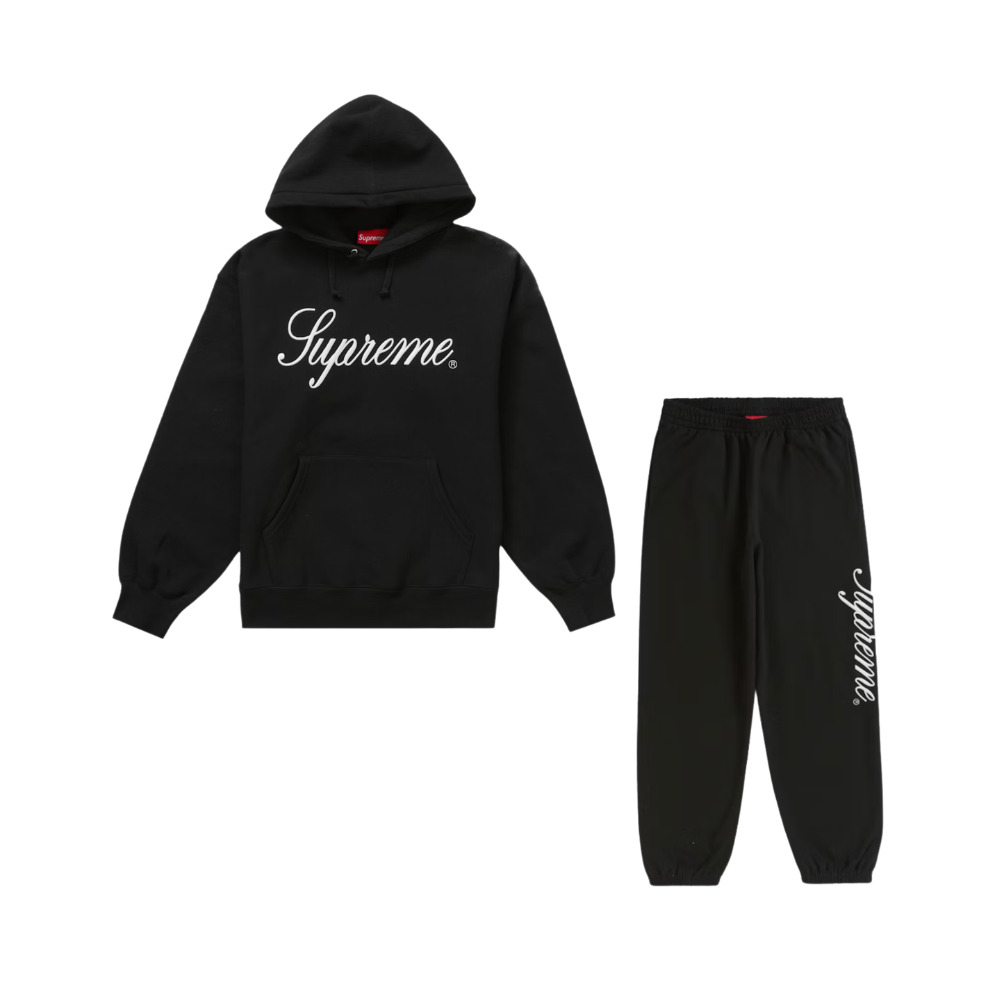 Supreme Raised Script Black Sweatsuit (FULL SET)